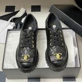 Women's Black Diamond Quilted Chunky-Soled Lace-Up Derby/Loafer |G46973