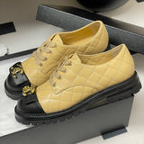 Women's Beige and Black Calfskin Color-Block Quilted Low-Top Derby Shoe| G46874