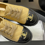 Women's Beige and Black Calfskin Color-Block Quilted Low-Top Derby Shoe| G46874