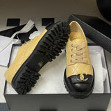 Women's Beige and Black Calfskin Color-Block Quilted Low-Top Derby Shoe| G46874