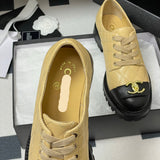 Women's Beige and Black Calfskin Color-Block Quilted Low-Top Derby Shoe| G46874