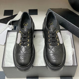 Women's Black Quilted Calfskin Chunky-Soled Lace-Up Loafers/Derbies |G45921