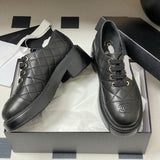 Women's Black Quilted Calfskin Chunky-Soled Lace-Up Loafers/Derbies |G45921