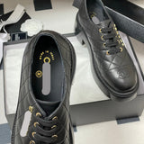 Women's Black Quilted Calfskin Chunky-Soled Lace-Up Loafers/Derbies |G45921