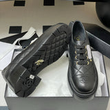 Women's Black Quilted Calfskin Chunky-Soled Lace-Up Loafers/Derbies |G45921