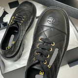 Women's Black Quilted Calfskin Chunky-Soled Lace-Up Loafers/Derbies |G45921