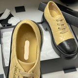 Women's Beige and Black Cowhide or Lambskin Two-Tone Diamond Quilted Lace-Up Derby Shoe |G38446