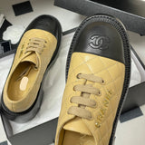 Women's Beige and Black Cowhide or Lambskin Two-Tone Diamond Quilted Lace-Up Derby Shoe |G38446