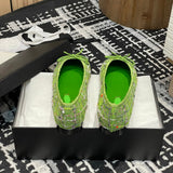 Women's Classic Ballet Flats in Green Multicolor Tweed with Black Satin Toe Cap |G02819