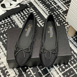 Women's Classic Ballet Flats with Sequins on Black Tweed or Mesh Fabric |G02819