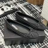 Women's Classic Ballet Flats with Sequins on Black Tweed or Mesh Fabric |G02819