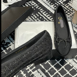 Women's Classic Ballet Flats with Sequins on Black Tweed or Mesh Fabric |G02819