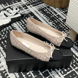 Women's Color-Blocked Ballet Flats Pink Sequined Tweed G02819