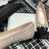 Women's Color-Blocked Ballet Flats Pink Sequined Tweed G02819