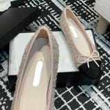Women's Color-Blocked Ballet Flats Pink Sequined Tweed G02819