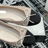 Women's Color-Blocked Ballet Flats Pink Sequined Tweed G02819