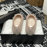 Women's Color-Blocked Ballet Flats Pink Sequined Tweed G02819
