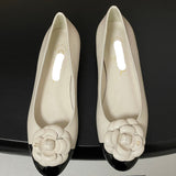 Women's Off-White Camellia Soft Lambskin or Cowhide Flat Ballet Flats |G45494