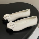 Women's Off-White Camellia Soft Lambskin or Cowhide Flat Ballet Flats |G45494