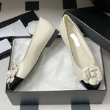 Women's Off-White Camellia Soft Lambskin or Cowhide Flat Ballet Flats |G45494