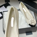 Women's Off-White Camellia Soft Lambskin or Cowhide Flat Ballet Flats |G45494
