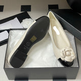 Women's Off-White Camellia Soft Lambskin or Cowhide Flat Ballet Flats |G45494