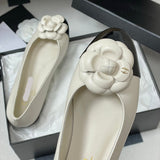 Women's Off-White Camellia Soft Lambskin or Cowhide Flat Ballet Flats |G45494
