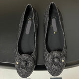 Women's Camellia Quilted Tweed Ballet Flats in Dark Grey Tweed| G39400