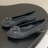 Women's Camellia Quilted Tweed Ballet Flats in Dark Grey Tweed| G39400