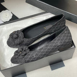 Women's Camellia Quilted Tweed Ballet Flats in Dark Grey Tweed| G39400