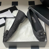 Women's Camellia Quilted Tweed Ballet Flats in Dark Grey Tweed| G39400