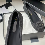 Women's Camellia Quilted Tweed Ballet Flats in Dark Grey Tweed| G39400