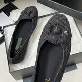 Women's Camellia Quilted Tweed Ballet Flats in Dark Grey Tweed| G39400
