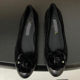 Women's Black Velvet or Suede Camellia with Double C Logo Velvet Ballet Flats| G45969