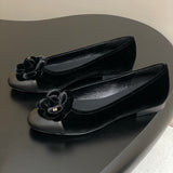 Women's Black Velvet or Suede Camellia with Double C Logo Velvet Ballet Flats| G45969