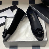 Women's Black Velvet or Suede Camellia with Double C Logo Velvet Ballet Flats| G45969