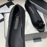 Women's Black Velvet or Suede Camellia with Double C Logo Velvet Ballet Flats| G45969