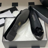 Women's Black Velvet or Suede Camellia with Double C Logo Velvet Ballet Flats| G45969