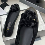 Women's Black Velvet or Suede Camellia with Double C Logo Velvet Ballet Flats| G45969