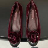 Women's Burgundy Velvet Camellia Ballet Flats G32166