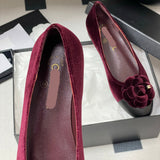 Women's Burgundy Velvet Camellia Ballet Flats G32166