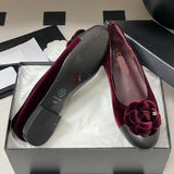 Women's Burgundy Velvet Camellia Ballet Flats G32166