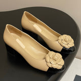 Women's Beige Lambskin or Calfskin Camellia Two-Tone Chunky Heel/Ballet Flats |G45494