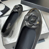 Women's Black Lambskin or Calfskin Camellia Series Mid-Heel Pumps |G31665