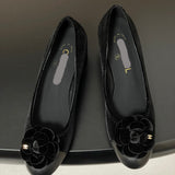 Women's Black Camellia Velvet and Leather Block Heel Pumps |G32913