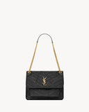 2026 Niki Medium Chain Shoulder Bag in Black Vintage Leather 6331840EN071000