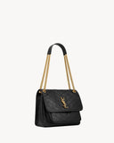 2026 Niki Medium Chain Shoulder Bag in Black Vintage Leather 6331840EN071000