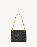 2026 Niki Medium Chain Shoulder Bag in Black Vintage Leather 6331840EN071000