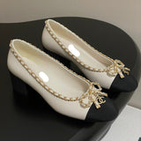 Women's Off-White Lambskin Chain-Detailed Two-Tone Chunky Heel Pumps |G47191