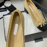 Women's Beige Lambskin Chain Bow Mid-Heel Pumps G46663